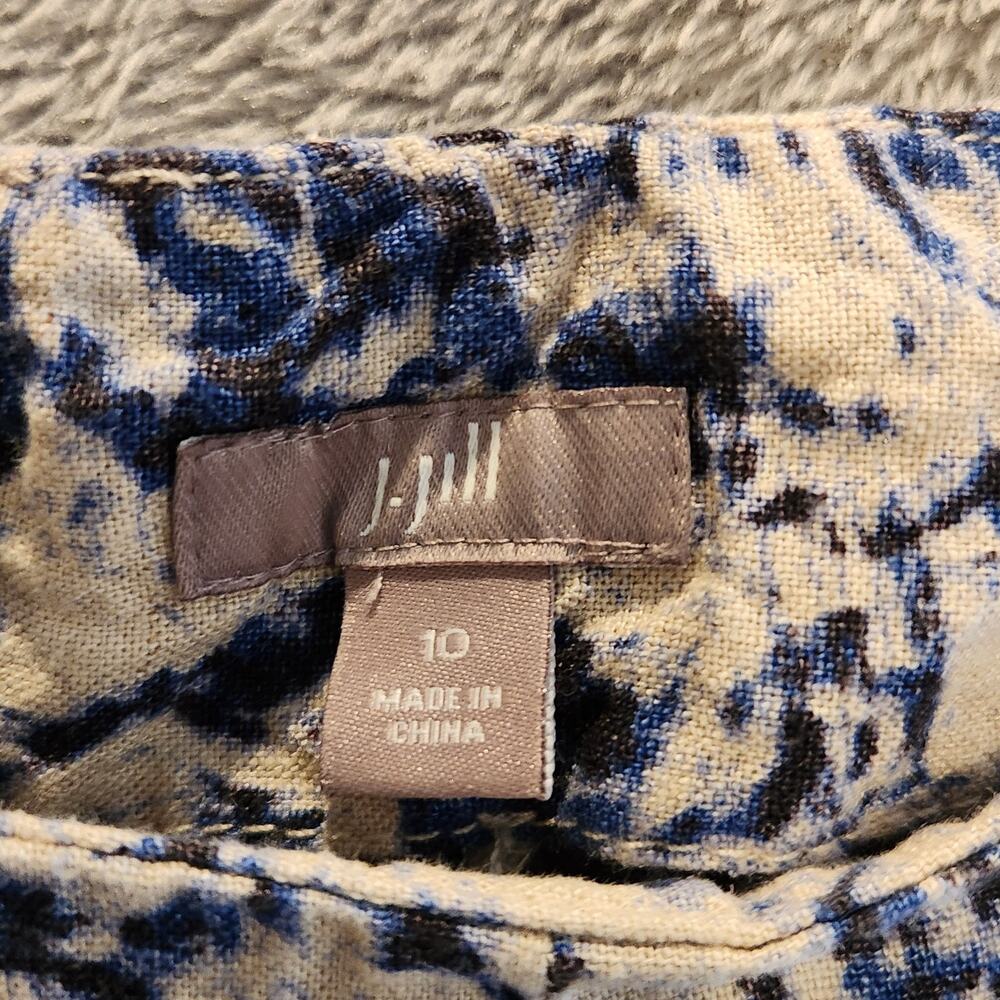 J. Jill Navy Blue Tie Dye Linen Blend Wide Leg Trousers Size 10 Coastal Business - Picture 5 of 15